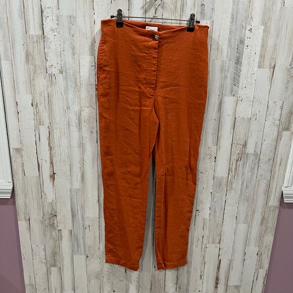 Aritzia Wilfred Cherice Italian Linen Blend Orange Slim Cigarette Pants Size 10 - Picture 1 of 10
